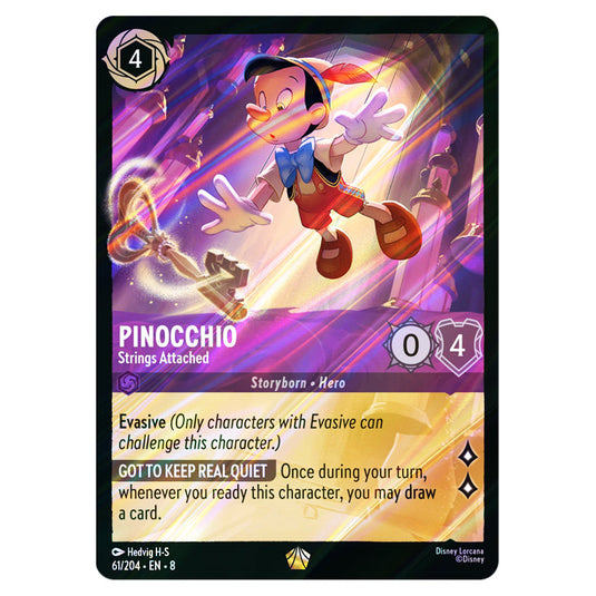 Pinocchio - Strings Attached 61/204 card from the Lorcana set Reign of Jafar