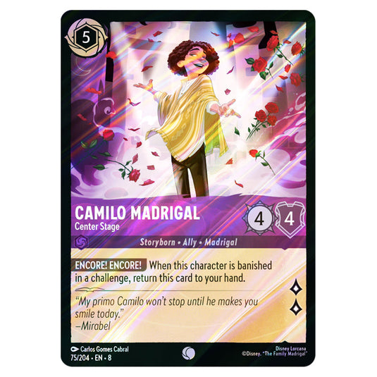 Camilo Madrigal - Center Stage 75/204 card from the Lorcana set Reign of Jafar