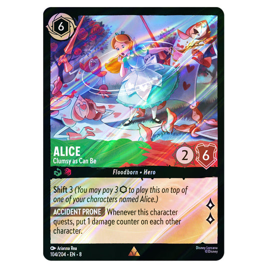 Alice - Clumsy as Can Be 104/204 card from the Lorcana set Reign of Jafar