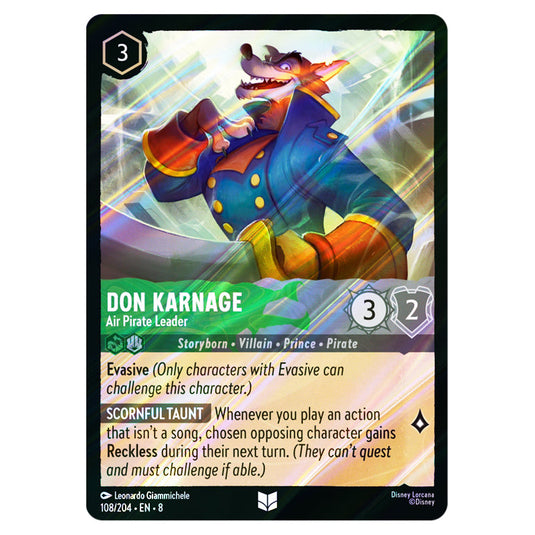 Don Karnage - Air Pirate Leader 108/204 card from the Lorcana set Reign of Jafar