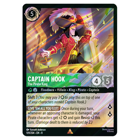 Captain Hook - The Pirate King 109/204 card from the Lorcana set Reign of Jafar