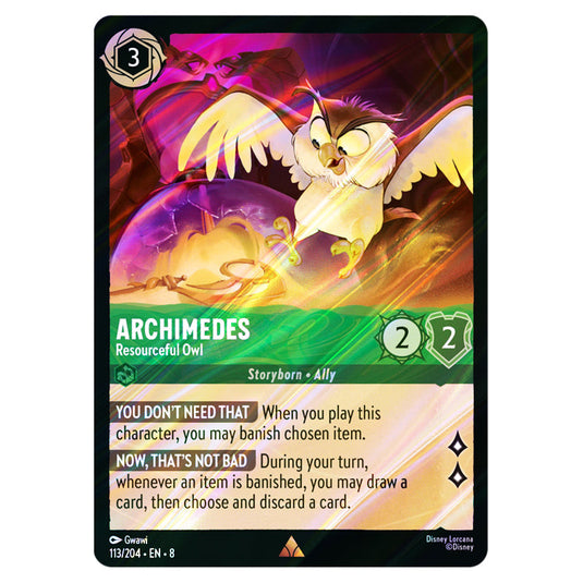Archimedes - Resourceful Owl 113/204 card from the Lorcana set Reign of Jafar