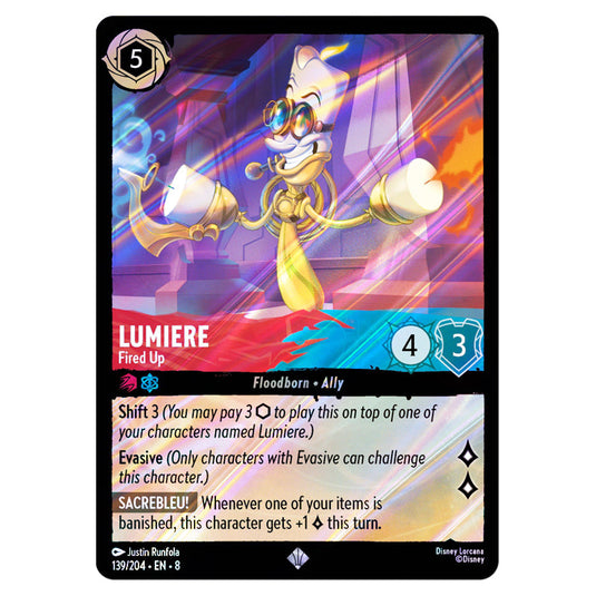 Lumiere - Fired Up 139/204 card from the Lorcana set Reign of Jafar