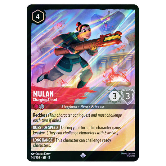 Mulan - Charging Ahead 141/204 card from the Lorcana set Reign of Jafar