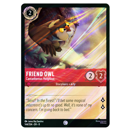 Friend Owl - Cantankerous Neighbor 144/204 card from the Lorcana set Reign of Jafar