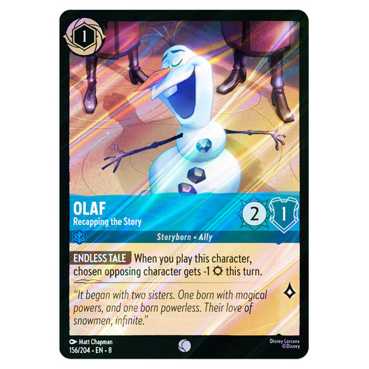 Olaf - Recapping the Story 156/204 card from the Lorcana set Reign of Jafar