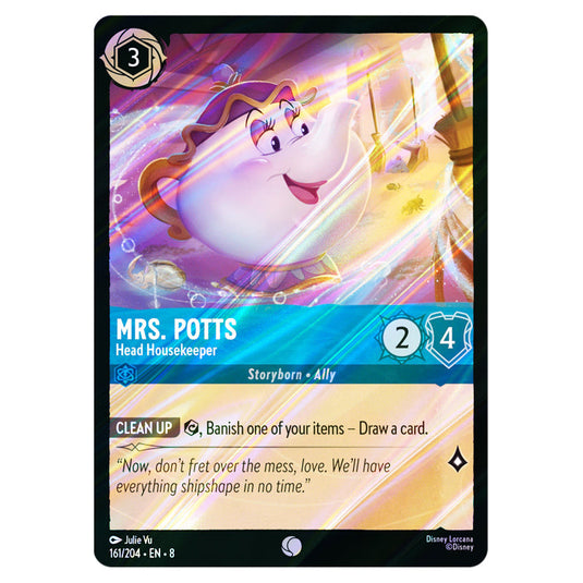 Mrs. Potts - Head Housekeeper 161/204 card from the Lorcana set Reign of Jafar