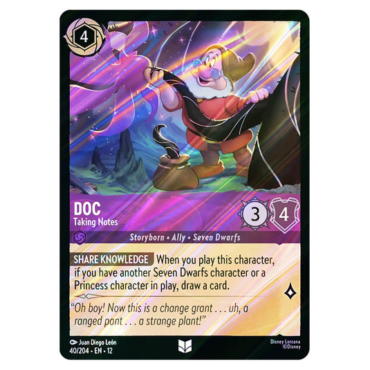 Doc - Taking Notes 40/204 card from the Lorcana set Wilds Unknown