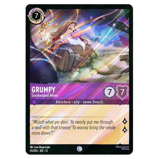 Grumpy - Soreheaded Miner 41/204 card from the Lorcana set Wilds Unknown