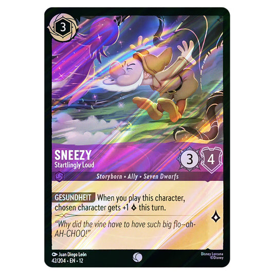 Sneezy - Startlingly Loud 42/204 card from the Lorcana set Wilds Unknown