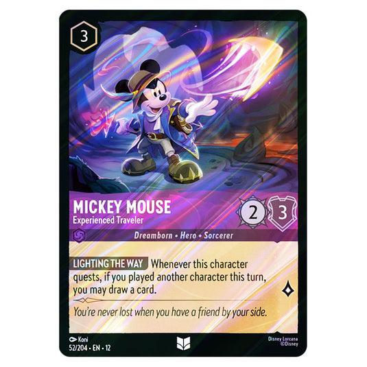 Mickey Mouse - Experienced Traveler 52/204 card from the Lorcana set Wilds Unknown