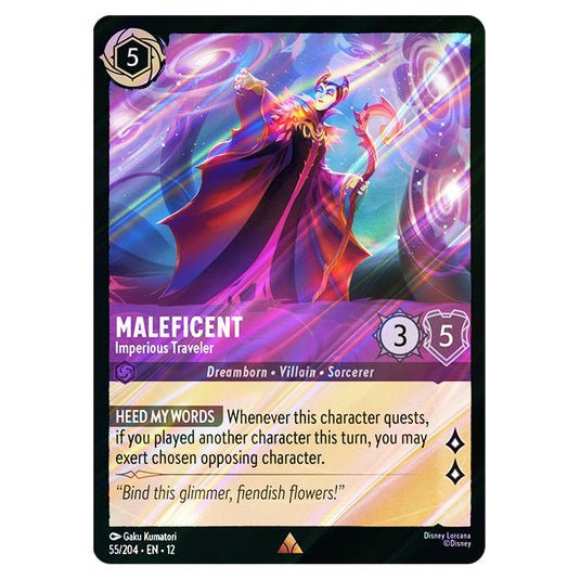 Maleficent - Imperious Traveler 55/204 card from the Lorcana set Wilds Unknown