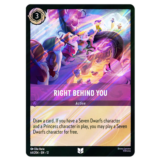 Right Behind You 64/204 card from the Lorcana set Wilds Unknown