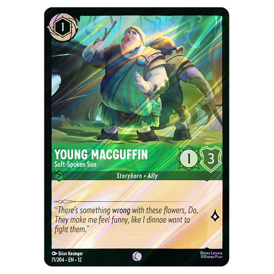 Young MacGuffin - Soft‐Spoken Son 71/204 card from the Lorcana set Wilds Unknown