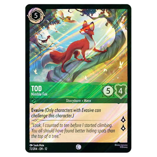 Tod - Nimble Fox 72/204 card from the Lorcana set Wilds Unknown