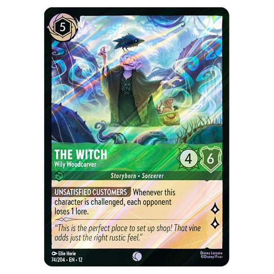 The Witch - Wily Woodcarver 74/204 card from the Lorcana set Wilds Unknown