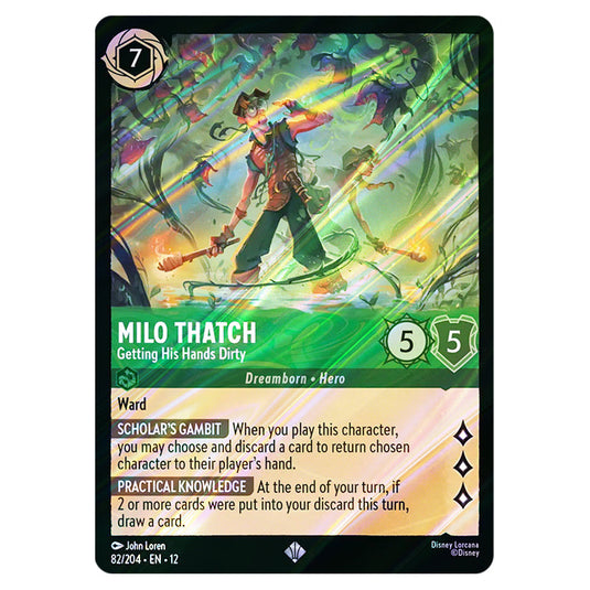Milo Thatch - Getting His Hands Dirty 82/204 card from the Lorcana set Wilds Unknown