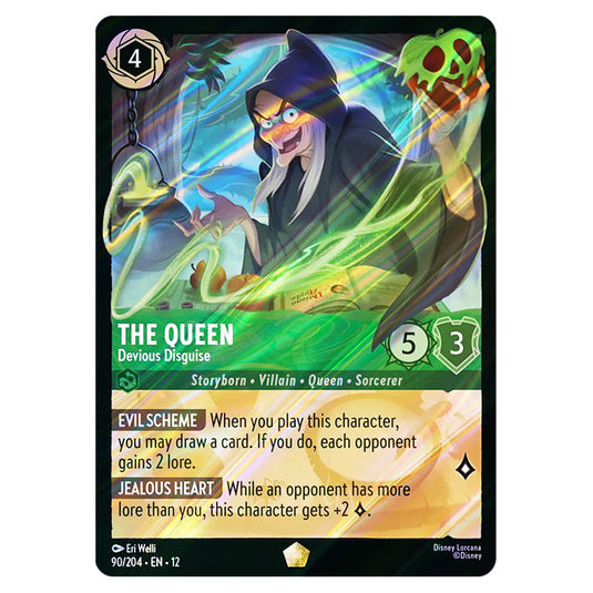 The Queen - Devious Disguise 90/204 card from the Lorcana set Wilds Unknown