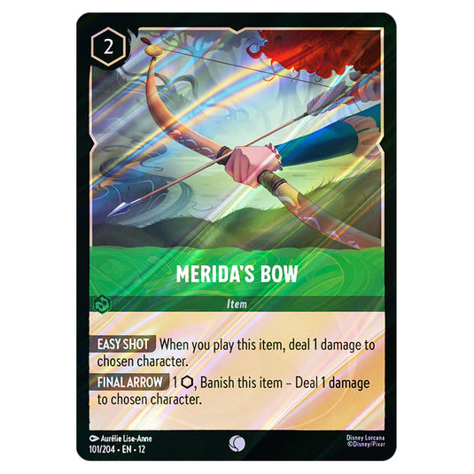 Merida's Bow 101/204 card from the Lorcana set Wilds Unknown