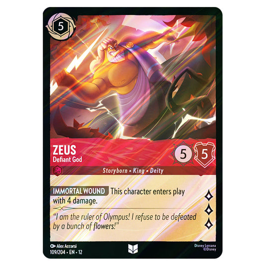 Zeus - Defiant God 109/204 card from the Lorcana set Wilds Unknown