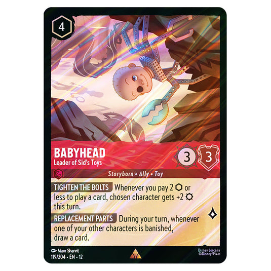 Babyhead - Leader of Sid's Toys 119/204 card from the Lorcana set Wilds Unknown