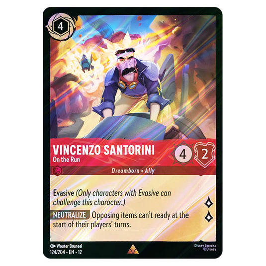 Vincenzo Santorini - On the Run 124/204 card from the Lorcana set Wilds Unknown