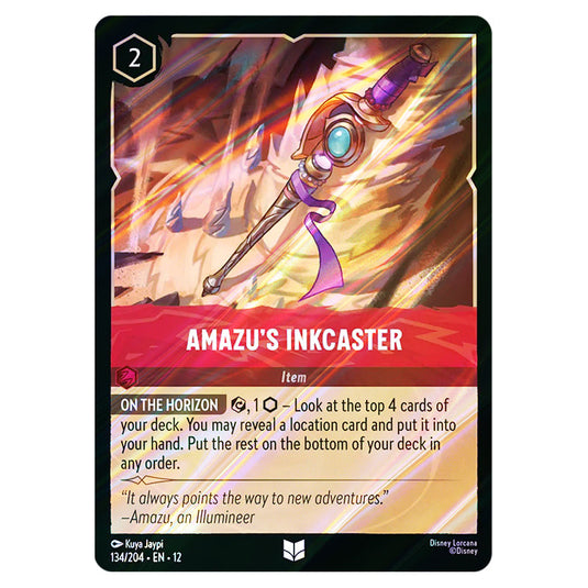 Amazu's Inkcaster 134/204 card from the Lorcana set Wilds Unknown