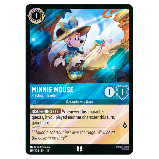 Minnie Mouse - Practical Traveler 159/204 card from the Lorcana set Wilds Unknown