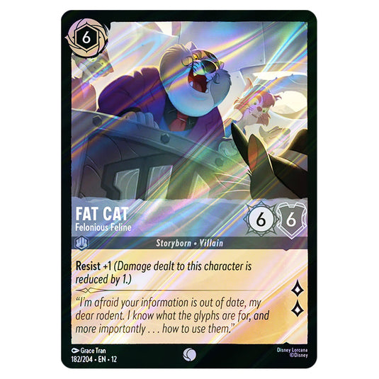 Fat Cat - Felonious Feline 182/204 card from the Lorcana set Wilds Unknown