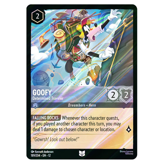 Goofy - Determined Traveler 189/204 card from the Lorcana set Wilds Unknown