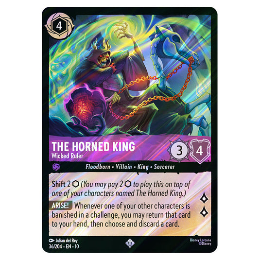 The Horned King - Wicked Ruler 36/204 card from the Lorcana set Whispers in the Well