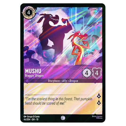 Mushu - Braggin' Dragon 46/204 card from the Lorcana set Whispers in the Well