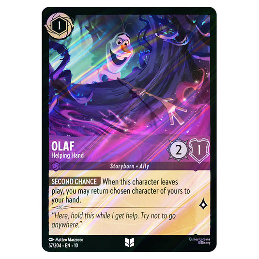 Olaf - Helping Hand 57/204 card from the Lorcana set Whispers in the Well