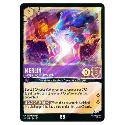 Merlin - Completing His Research 58/204 card from the Lorcana set Whispers in the Well