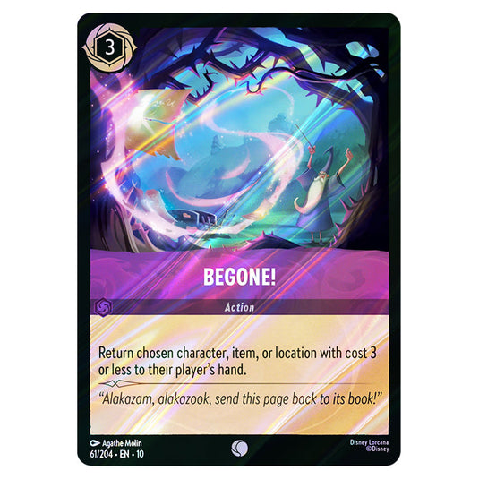 Begone! 61/204 card from the Lorcana set Whispers in the Well