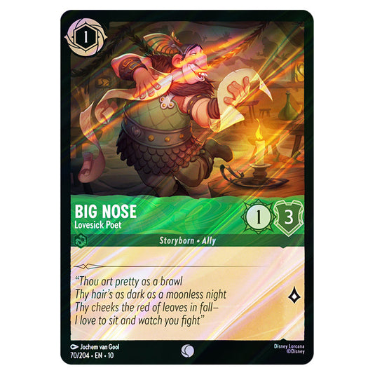 Big Nose - Lovesick Poet 70/204 card from the Lorcana set Whispers in the Well