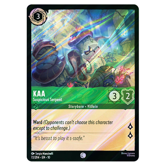 Kaa - Suspicious Serpent 72/204 card from the Lorcana set Whispers in the Well