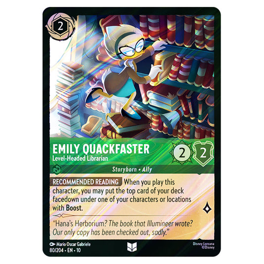 Emily Quackfaster - Level‐Headed Librarian 80/204 card from the Lorcana set Whispers in the Well