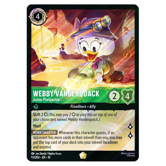 Webby Vanderquack - Junior Prospector 93/204 card from the Lorcana set Whispers in the Well