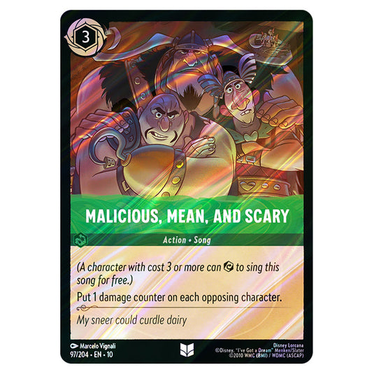 Malicious, Mean, and Scary 97/204 card from the Lorcana set Whispers in the Well
