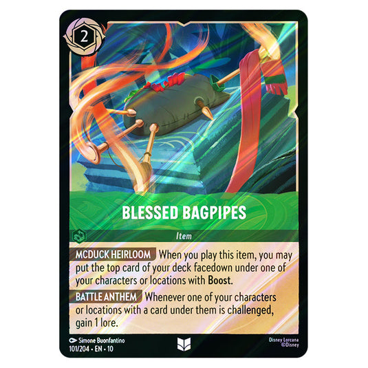 Blessed Bagpipes 101/204 card from the Lorcana set Whispers in the Well