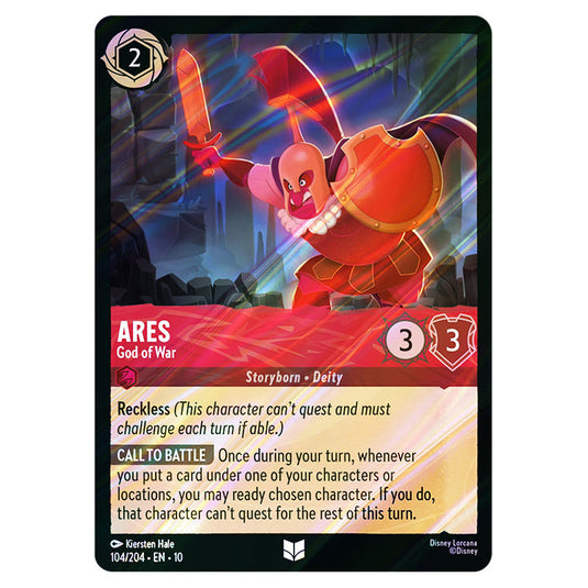 Ares - God of War 104/204 card from the Lorcana set Whispers in the Well