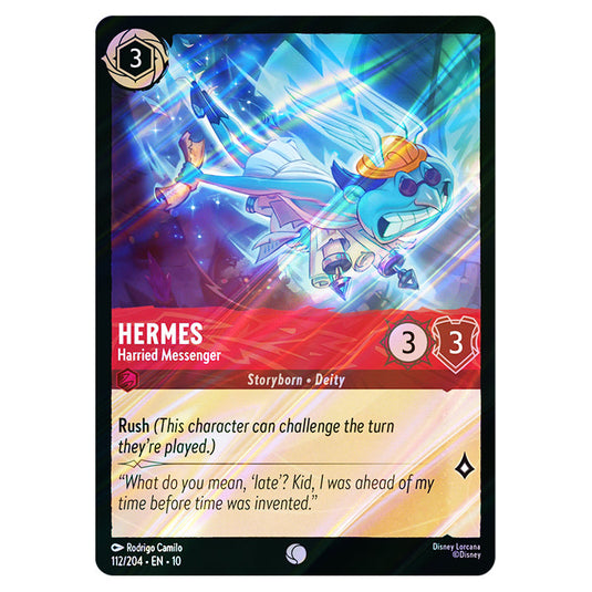 Hermes - Harried Messenger 112/204 card from the Lorcana set Whispers in the Well