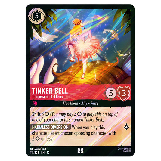 Tinker Bell - Temperamental Fairy 115/204 card from the Lorcana set Whispers in the Well