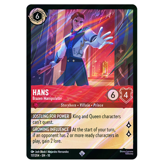Hans - Brazen Manipulator 117/204 card from the Lorcana set Whispers in the Well