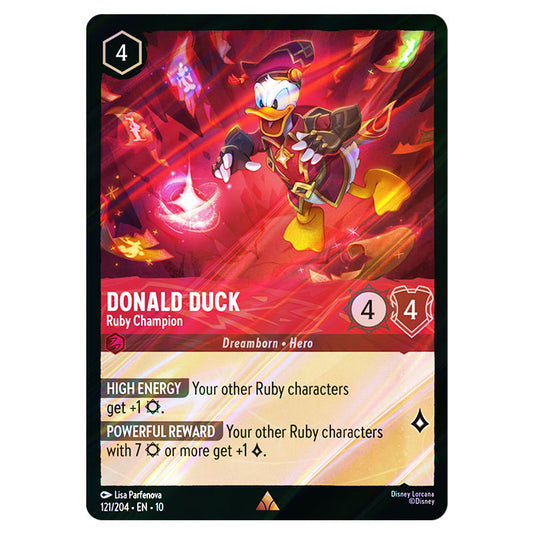 Donald Duck - Ruby Champion 121/204 card from the Lorcana set Whispers in the Well