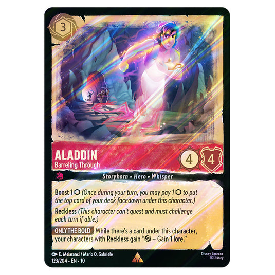 Aladdin - Barreling Through 123/204 card from the Lorcana set Whispers in the Well