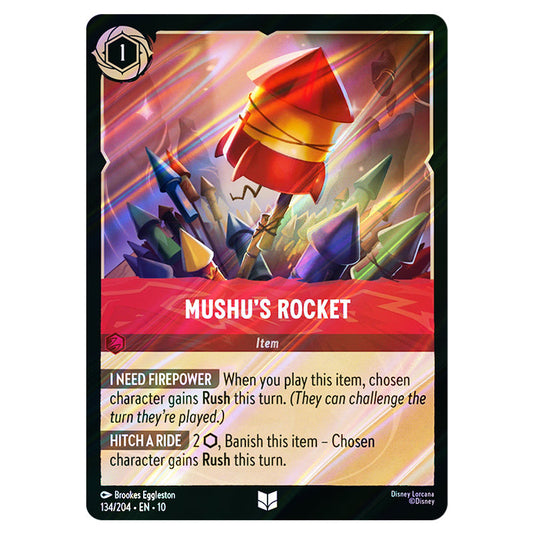 Mushu's Rocket 134/204 card from the Lorcana set Whispers in the Well