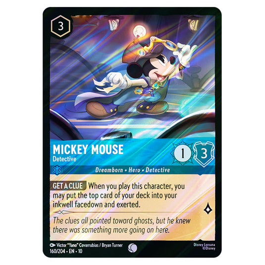 Mickey Mouse - Detective 160/204 card from the Lorcana set Whispers in the Well