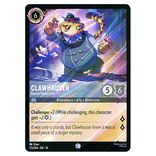 Clawhauser - Donut Detective 175/204 card from the Lorcana set Whispers in the Well